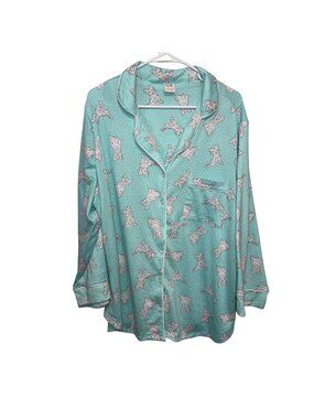 NWT Secret Treasures Womens 2X Pajama Top White Dog Print  Aqua Dots